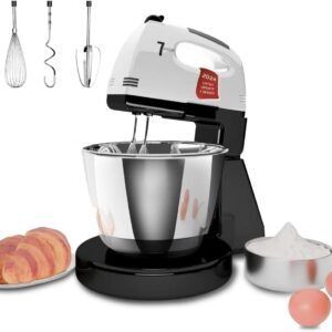 Stand Mixers, 7 Speeds With 3QT Stainless Steel Bowl, Stand and Hand Mixer with Dough Hook, Whisk, Mixing Beater for Baking, Cake, Cookie, Kneading (HP2)