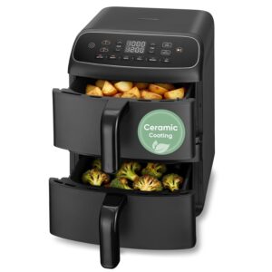 Turbo Tower Compact 8.6L, 39% Space-Saving Double-Stack Airfryer, Ceramic PFAS-Free,TurboBlaze Dual DC Motors for Even & Faster Cooking, Perfect for Family Meals