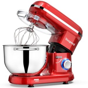 Stand Mixer, Vospeed Food Mixer Dough Blender, 6.2L Electric Cake Mixer with Bowl, Beater, Hook, Whisk, Egg Separator & Silicone Spatula, Dishwasher Safe (Red)