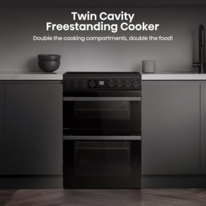 HDC60B 60cm Electric Cooker with Ceramic Hob-Black, A Rated Double Oven 50L/80L [Energy Class A] - Image 4