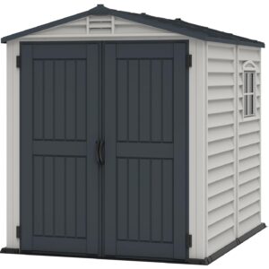 StoreMate PLUS 6 x 6 (3.65 m2) Plastic Garden Shed with Heavy-Duty Plastic Floor & Fixed Window, Strong Metal Roof Structure, Fire Retardant & Maintenance-Free Storage
