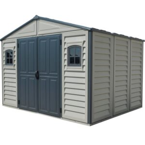 PLUS 10.5 x 8 (8.02 m2) Plastic Garden Shed with Metal Foundation Kit and 2 Fixed Window - Image 1