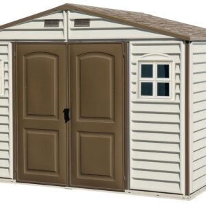 10 x 8 (8.02 m2) Plastic Garden Shed with 3 Fixed Windows & Metal Foundation Kit, Strong Metal Roof Structure Fire Retardant and Maintenance-Free Storage Shed