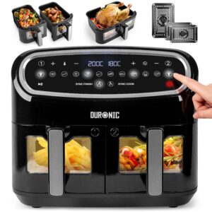 XXL Air Fryer AF34 BK 10L Digital Family Size Air Fryers Oil Free Triple Drawers 10in1 Dual Zone Extra Large AirFryer for Family Cooking with Dishwasher Safe Non-Stick…
