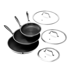 HexClad 6pc Hybrid Nonstick Frying Pans Set with Lids, 8, 10 & 12" Pans